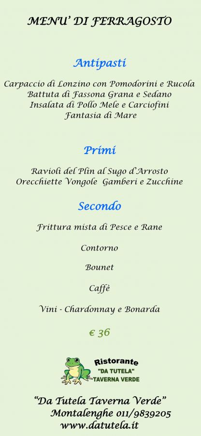 Menu di Ferragosto 2020 - Taverna Verde Montalenghe